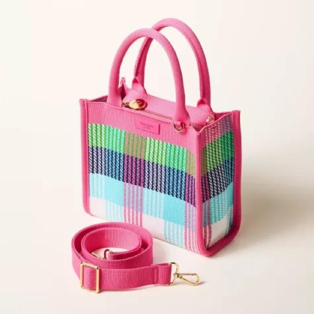 Pink Plaid Knit Kate Spade x Target Crossbody Bag, NWT, Detachable Strap - Picture 2 of 7